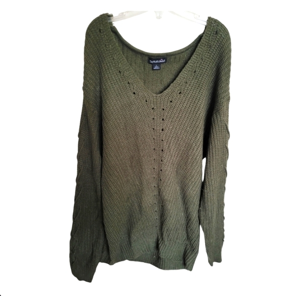 DeRotchild Vintage Green Crisscross Sleeve Sweater Size Large - Picture 1 of 9